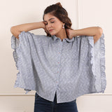 Blue Frilled Cotton Kaftan Top