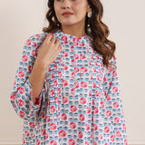 Pink Printed Pintucked Cotton Tunic
