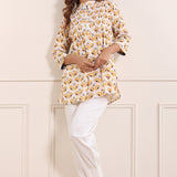 Yellow Printed Pintucked Cotton Tunic