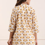 Yellow Printed Pintucked Cotton Tunic