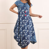 Cotton Blue Cowl Dress