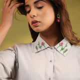 Grey Orchid Embroidered Shirt