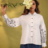White Wisteria Embroidered Shirt
