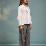 White Sunflower Embroidered Shirt