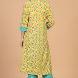 Yellow Floral Printed Cotton Kurta