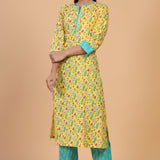 Yellow Floral Printed Cotton Kurta