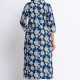 Blue Floral Printed Cotton Straight Kurta