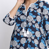 Blue Floral Printed Cotton Straight Kurta