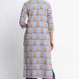 Grey Colour Floral Printed Cotton Kurta