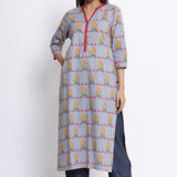 Grey Colour Floral Printed Cotton Kurta