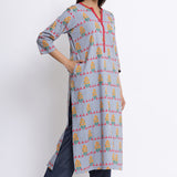 Grey Colour Floral Printed Cotton Kurta