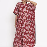 Cotton Front Open Kaftan In Maroon Colour