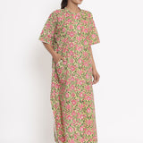 Cotton Front Open Kaftan In Yellow Colour