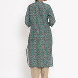 Cotton Silk Straight Kurta In Green Colour