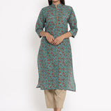 Cotton Silk Straight Kurta In Green Colour