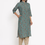 Cotton Silk Straight Kurta In Green Colour