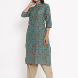 Cotton Silk Straight Kurta In Green Colour