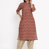 Cotton Silk Straight Kurta In Red Colour