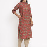 Cotton Silk Straight Kurta In Red Colour