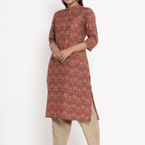Cotton Silk Straight Kurta In Red Colour