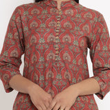 Cotton Silk Straight Kurta In Red Colour