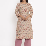 Floral Printed Cotton Silk Straight Kurta