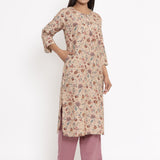 Floral Printed Cotton Silk Straight Kurta