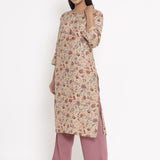 Floral Printed Cotton Silk Straight Kurta