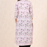 Pink Floral Printed Cotton Pintuck Kurta