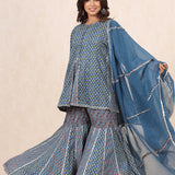 Blue Colour Ajrak Printed Kurta