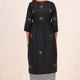 Double Layered Embroidered Cotton Dress In Black Colour