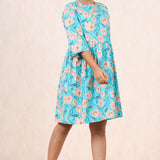 Floral Printed Sea Green Cotton Dress