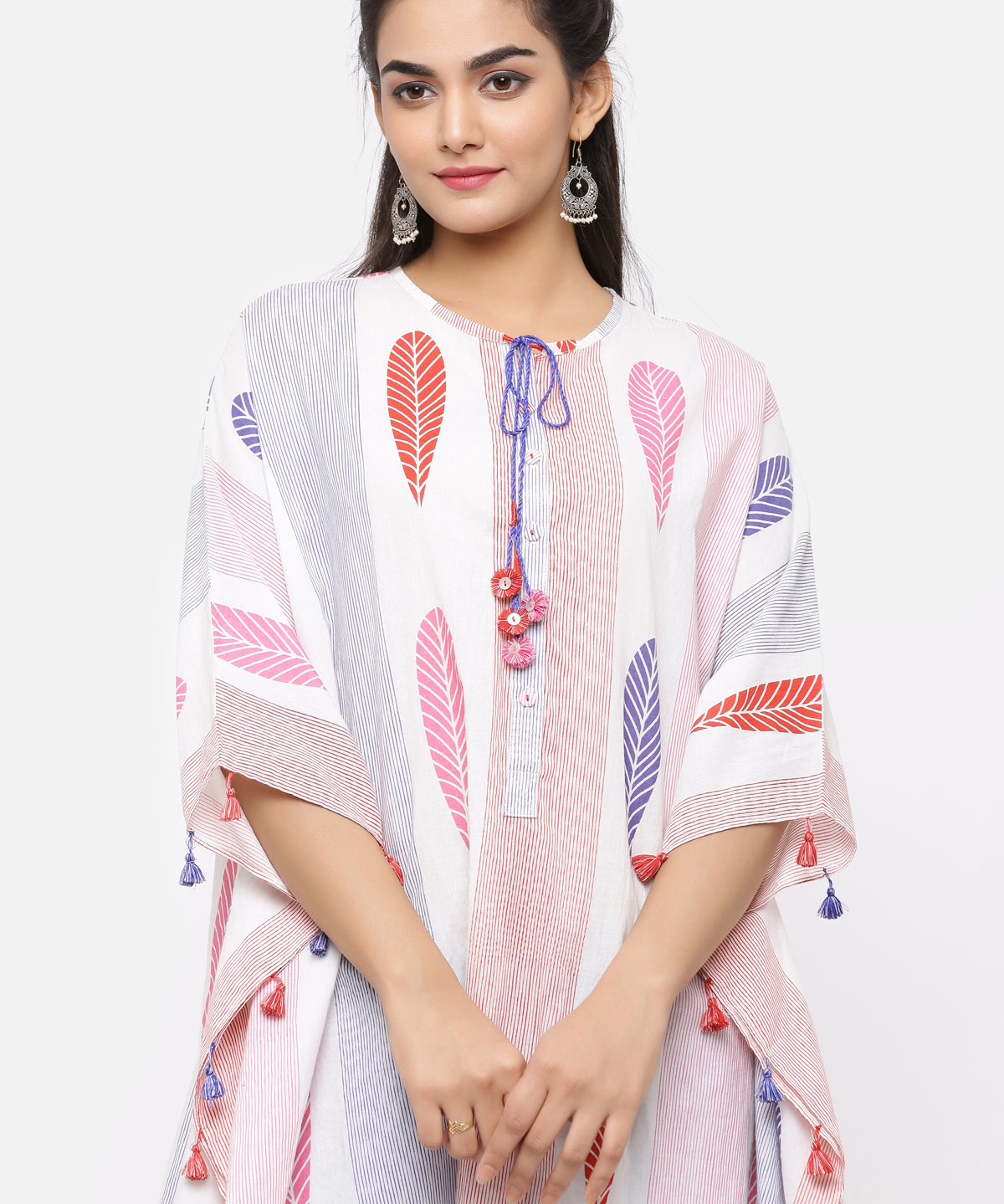 LEAF PRINTED SHORT COTTON KAFTAN