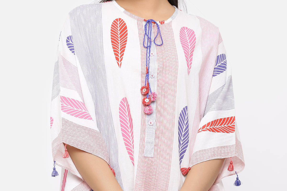 LEAF PRINTED SHORT COTTON KAFTAN