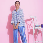 STRIPED PRINT COTTON NIGHTWEAR PYJAMA SET