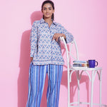 STRIPED PRINT COTTON NIGHTWEAR PYJAMA SET