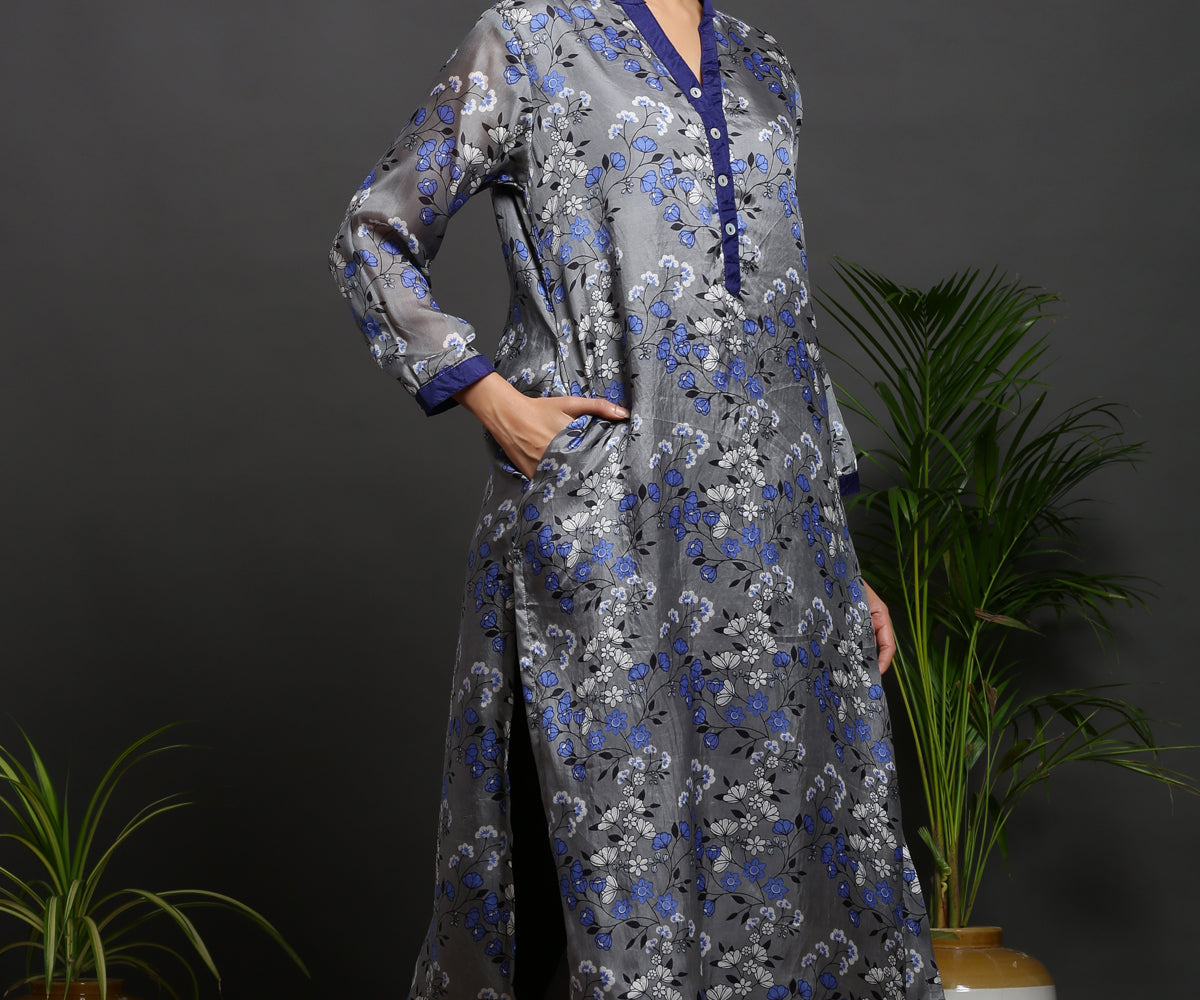 SILK GREY KURTA