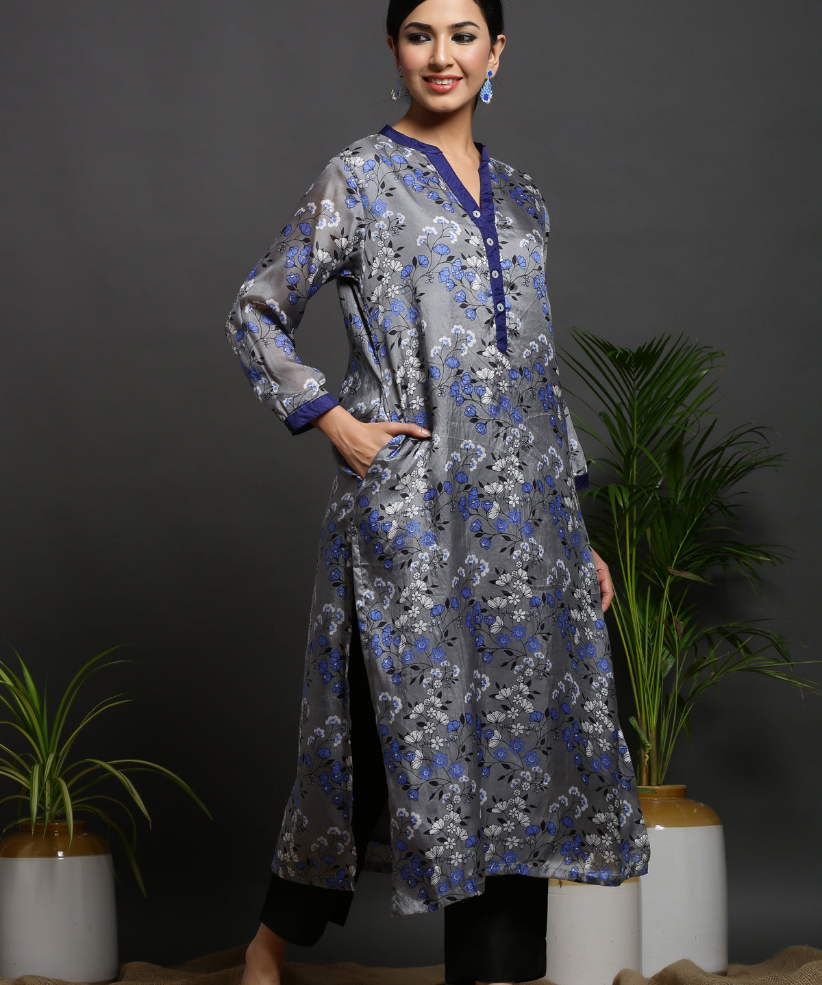 SILK GREY KURTA