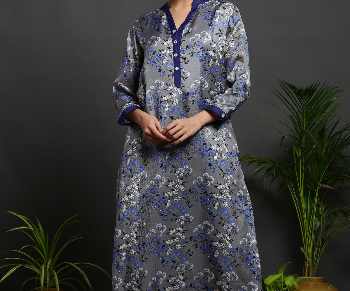 SILK GREY KURTA