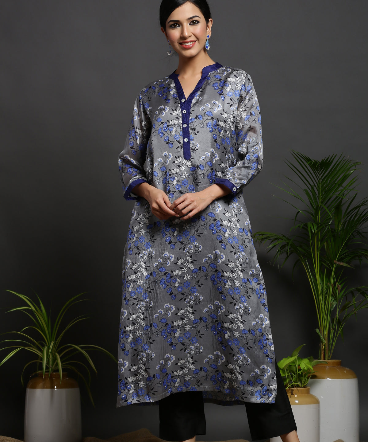 SILK GREY KURTA