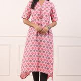 Stylish Asymmetrical Pink Cotton Kurta