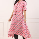 Stylish Asymmetrical Pink Cotton Kurta