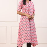 Stylish Asymmetrical Pink Cotton Kurta