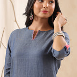 Blue Trendy Straight Cotton Kurta