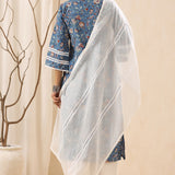 Blue Printed Pintucked Detailing Cotton kurta