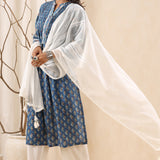 Blue Printed Pintucked Detailing Cotton kurta