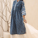 Blue Printed Pintucked Detailing Cotton kurta