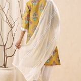 Mustard Pearl Detailing Cotton Kurta