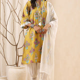 Mustard Pearl Detailing Cotton Kurta