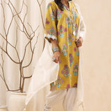 Mustard Pearl Detailing Cotton Kurta